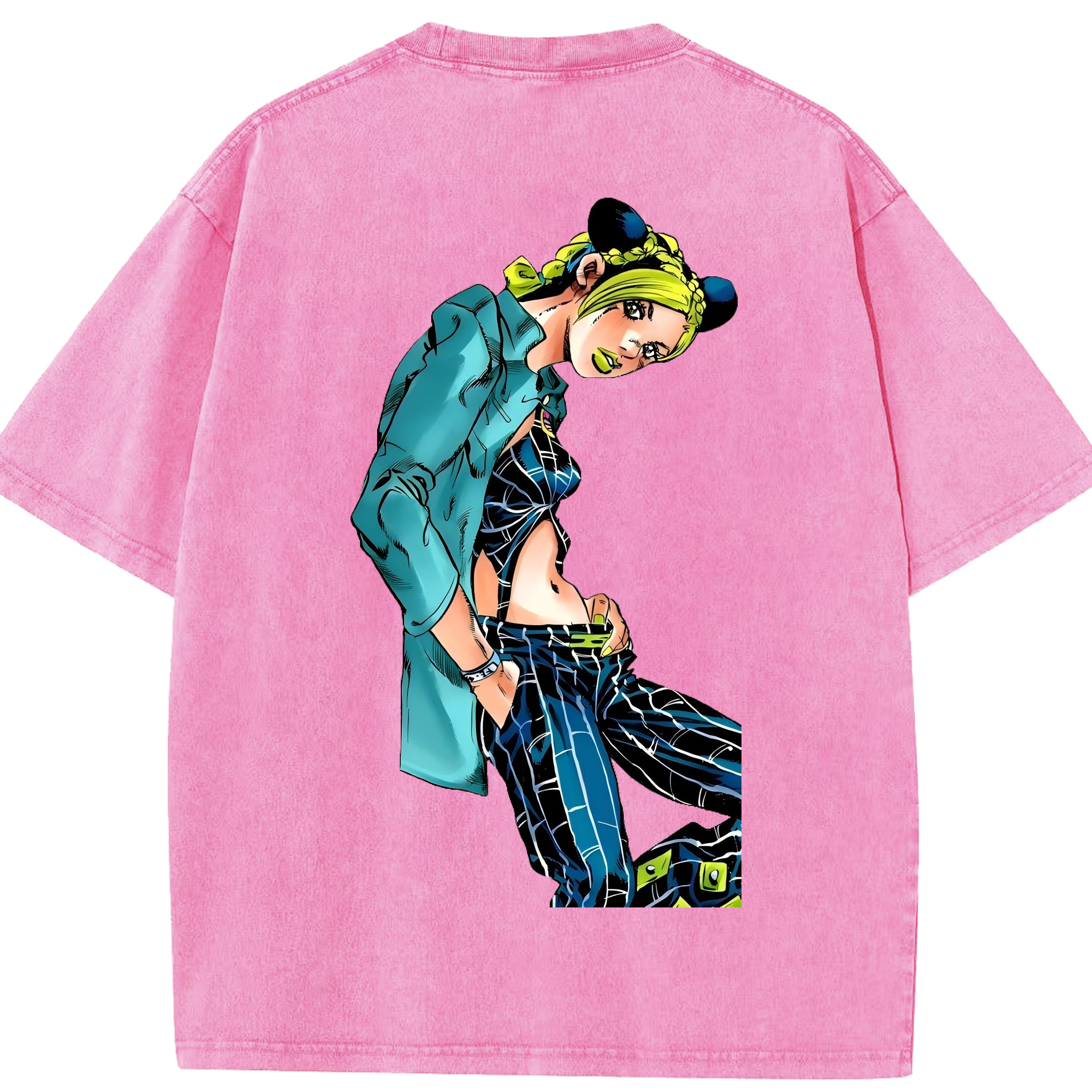 （画像用） "ジョジョの奇妙な冒険 くうじょう ジョリーン JoJo's Bizarre Adventure Jolyne Cujoh " 綿100% ヴィンテージ風 半袖Tシャツ（背面プリント）